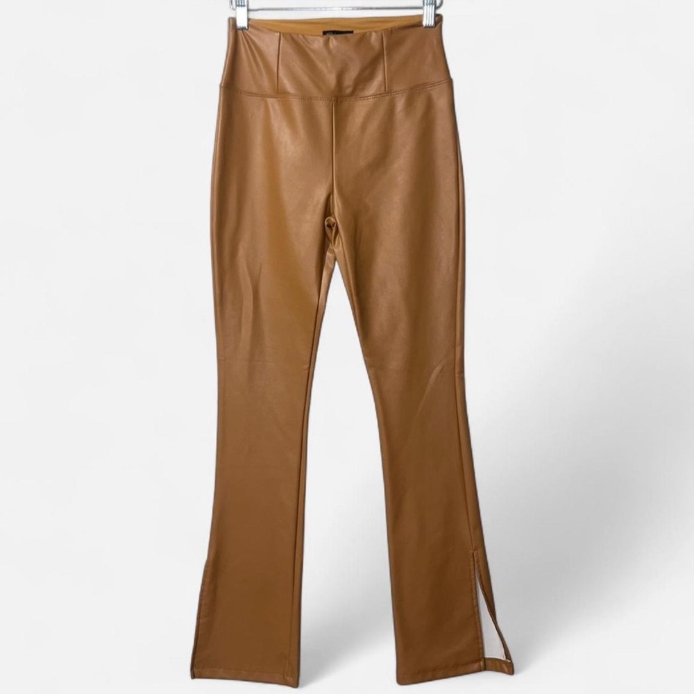 Brown Faux Leather Flare Pants